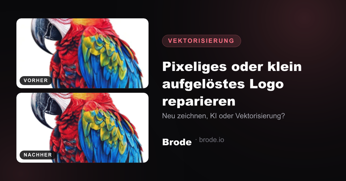 8-facher Zoom: pixeliges Drachenlogo im Vergleich zur weich kurvig vektorisierten Fassung