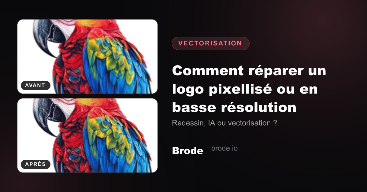 Zoom ×8 comparant un logo dragon pixellisé et sa version vectorisée aux courbes lisses