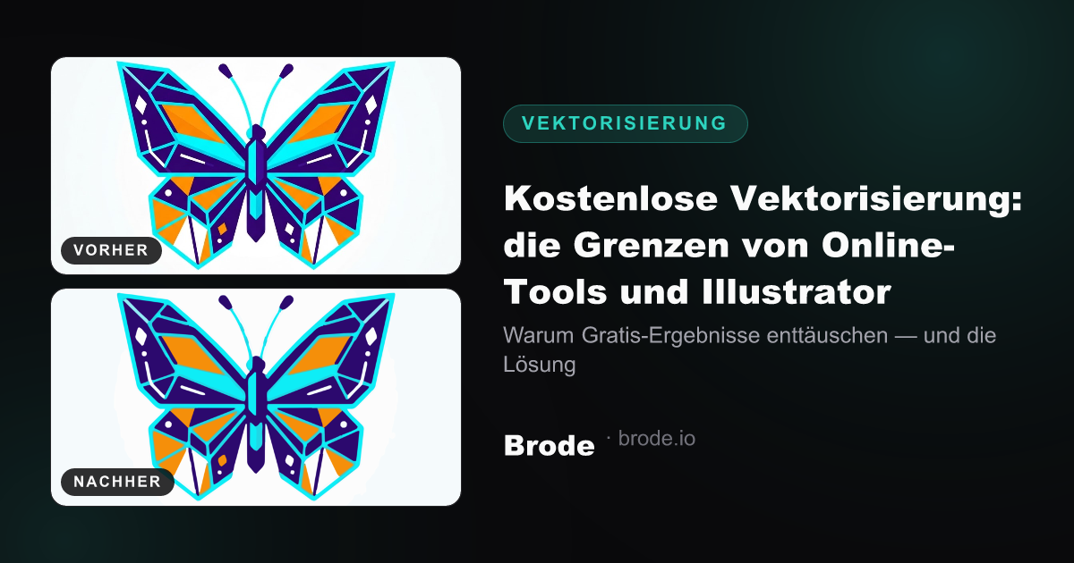 Vorher/nachher der Vektorisierung: links pixeliges PNG, rechts saubere SVG-Vektorisierung
