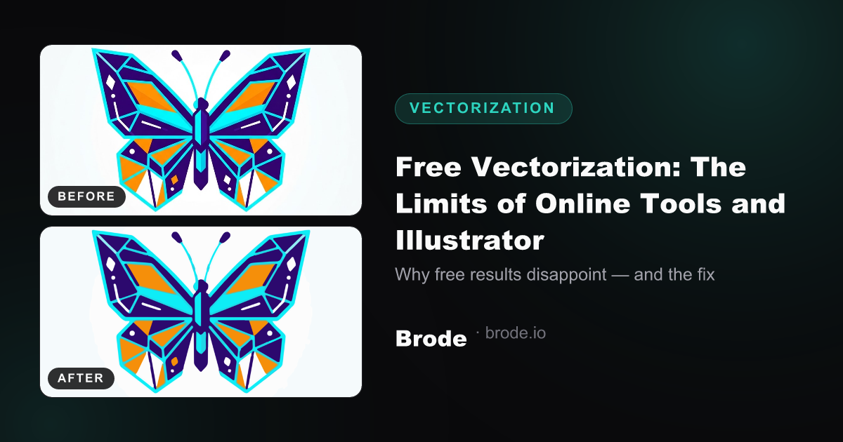 Before/after vectorization: pixelated PNG on the left, clean SVG vectorization on the right