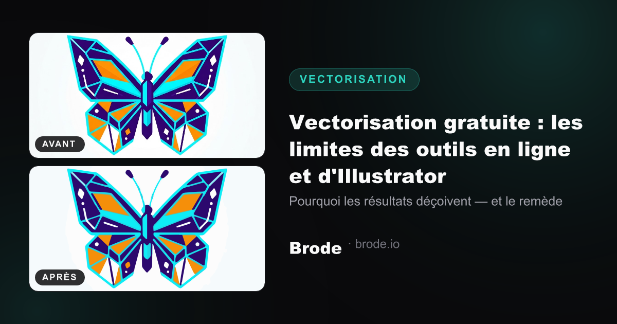 Comparaison avant/après vectorisation : image PNG pixelisée à gauche, vectorisation SVG propre à droite