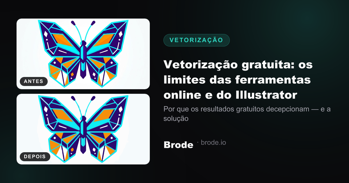 Antes/depois da vetorização: PNG pixelado à esquerda, vetorização SVG limpa à direita