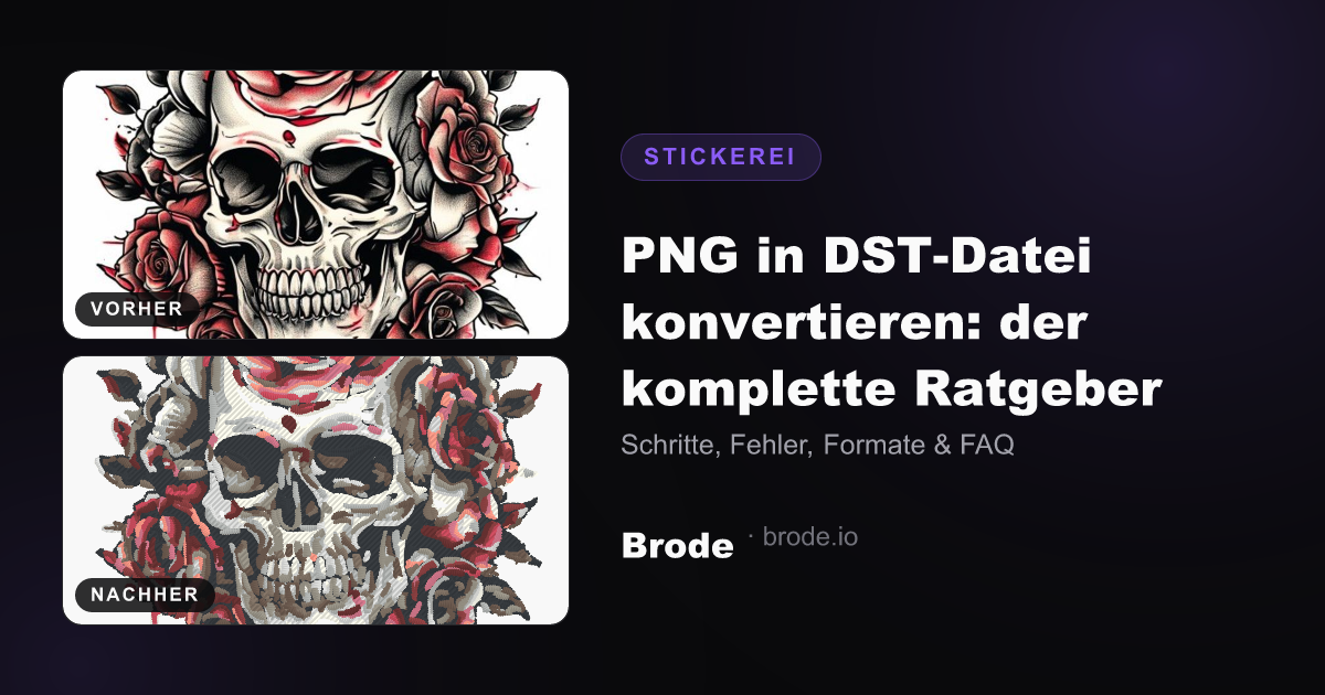 Vergleich vorher/nachher: links das PNG-Logo, rechts die Stichdarstellung der DST-Datei