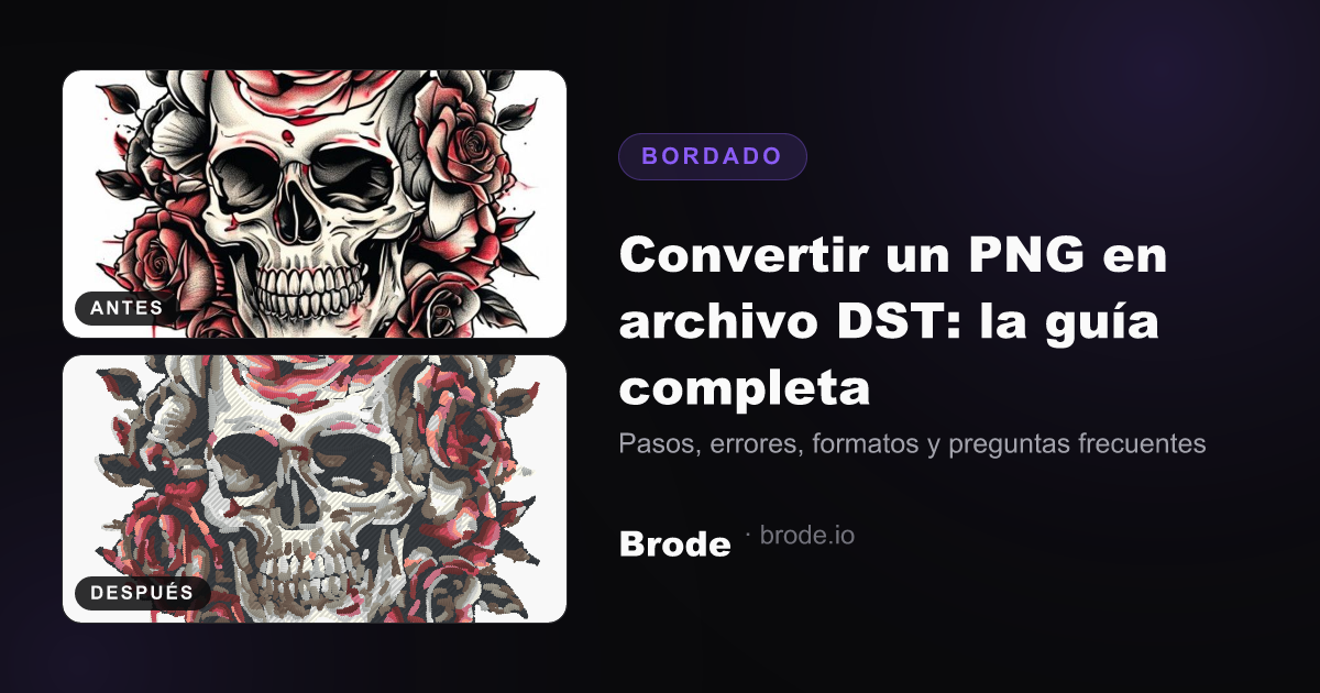Comparación antes/después: logo PNG a la izquierda, render de los puntos de costura del archivo DST a la derecha