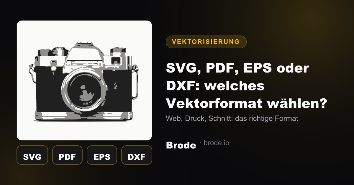 Vier farbige Kacheln mit den Vektorformaten SVG, PDF, EPS und DXF und ihren Einsatzbereichen