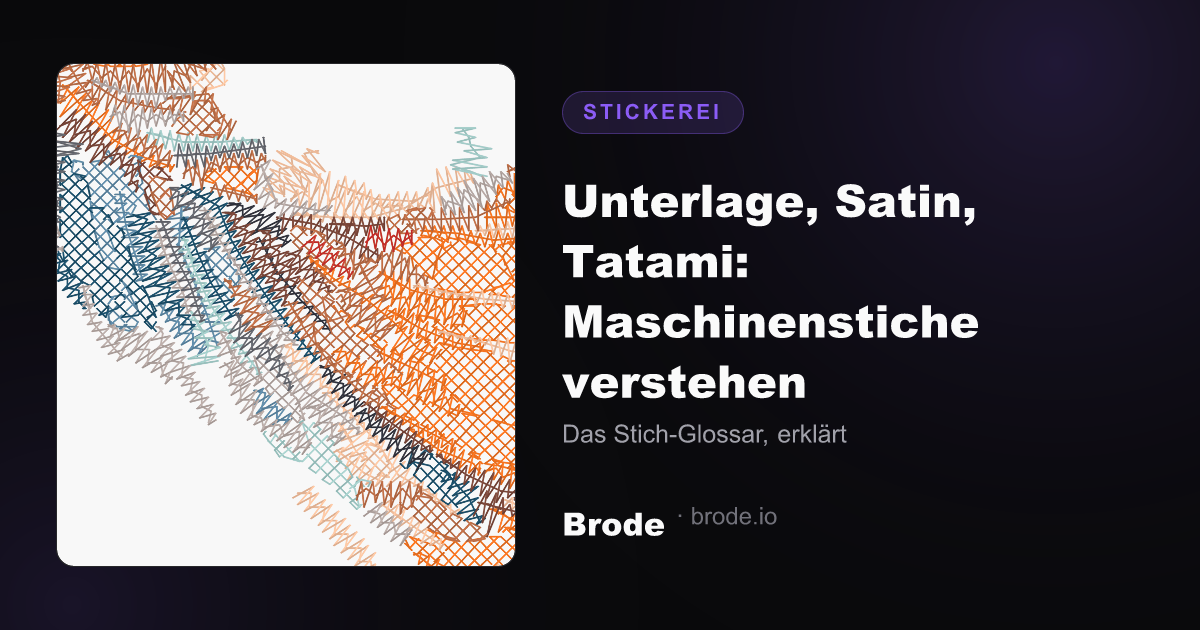 Anatomie-Diagramm der Stickstiche: spärliche Unterlage, enge Satinsäule, geneigte Tatami-Füllung