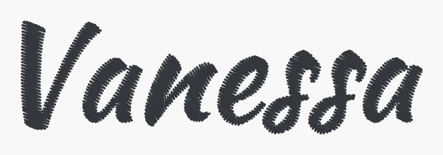 Real embroidery stitches — Kaushan Script in satin stitch